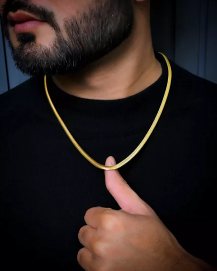 Aamolya Jewels (6mm Gold plated) Snake designed Flat Chain necklace for Men and Women