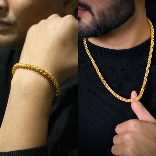 Classic Gold Wheat Chain Necklace & Bracelet Combo Set