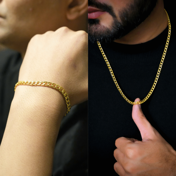 Bold Gold Cuban Link Chain Necklace & Bracelet Combo Set