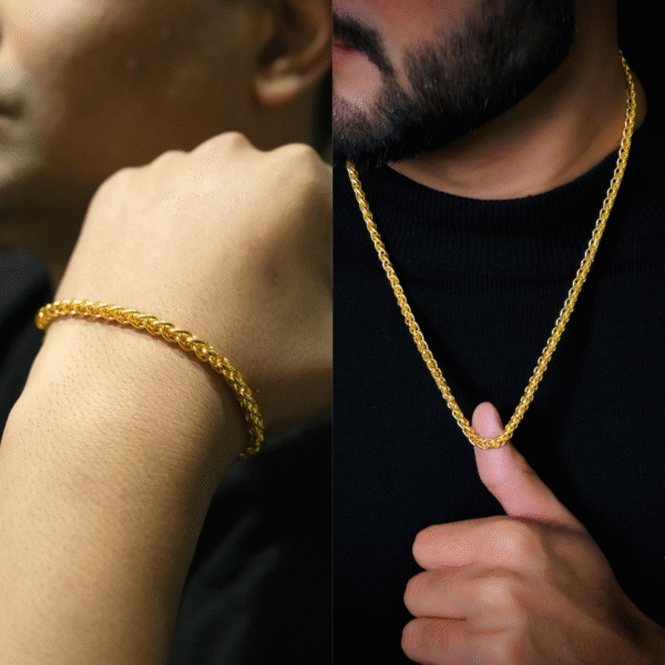 Elegant Gold Byzantine Chain Necklace & Bracelet Combo Set