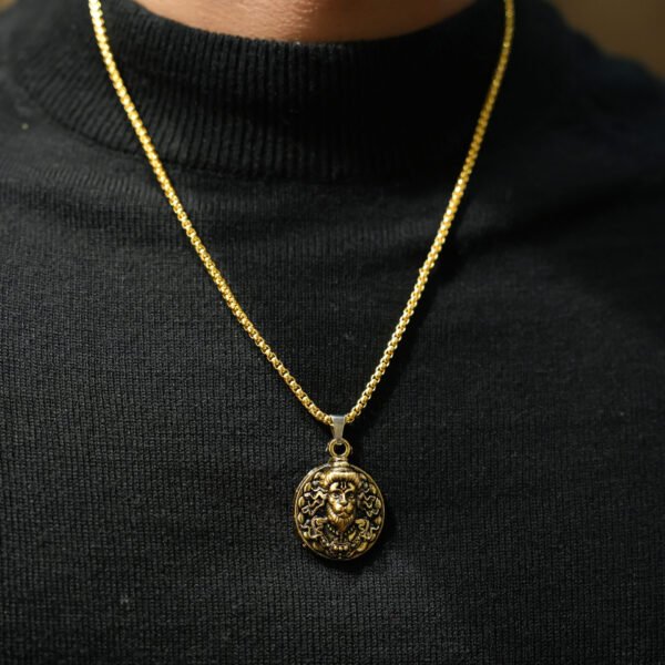 Divine Gold Round Hanuman Pendant with Ornate Detailing