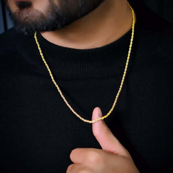 Aamolya Jewels (18k Gold plated ) French Rope Rassi & Munna Bhai Round Design Chain For Men & Boys