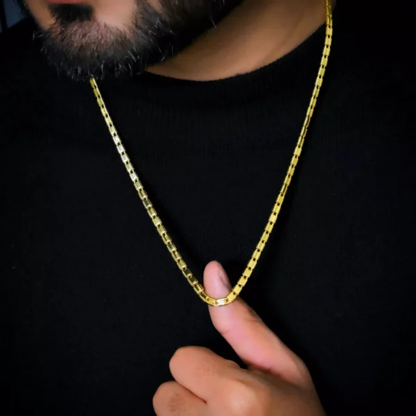 Aamolya Jewels (18k Gold plated ) 3mm Box patti  Designed Chain For Men & Boys