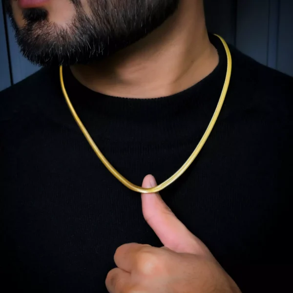 Aamolya Jewels (6mm Gold plated) Snake designed Flat Chain necklace for Men and Women