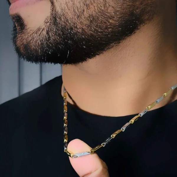 Aamolya Jewels (18 k Gold-Silver Plated) T.V Double tone Design Unisex Popular Chain For Boys & Girls